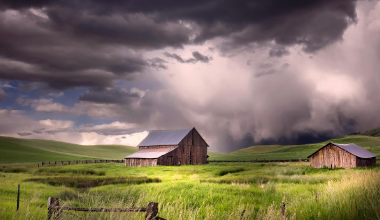 Hail storm over barn