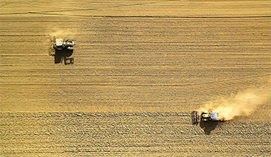 two tractors in a field